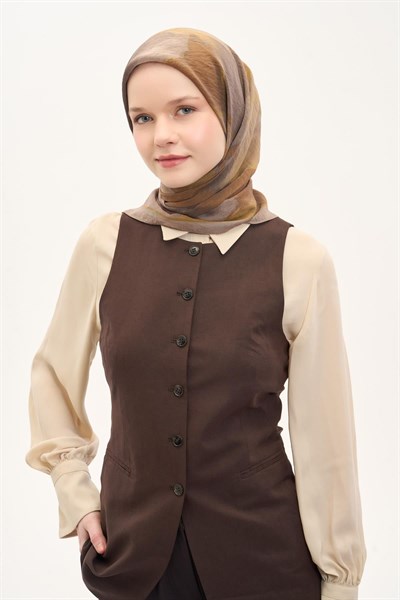 Olinda İpek Karışımlı Eşarp Soyut Desen Vizon 90x90