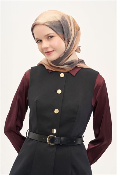 Olinda İpek Karışımlı Eşarp Soyut Desen Bej 90x90