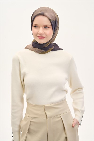Olinda İpek Karışımlı Eşarp Soyut Desen Küf Yeşili 90x90