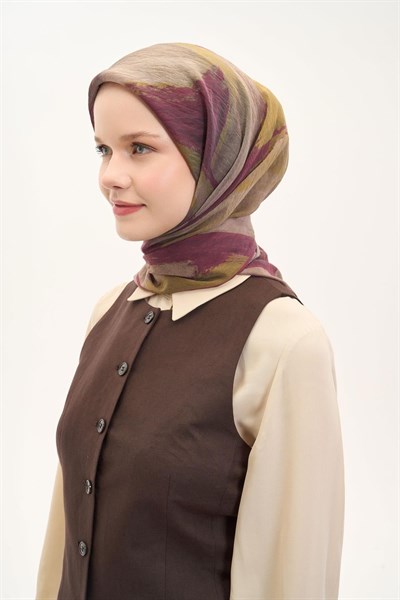Olinda İpek Karışımlı Eşarp Soyut Desen Vişne Çürüğü 90x90