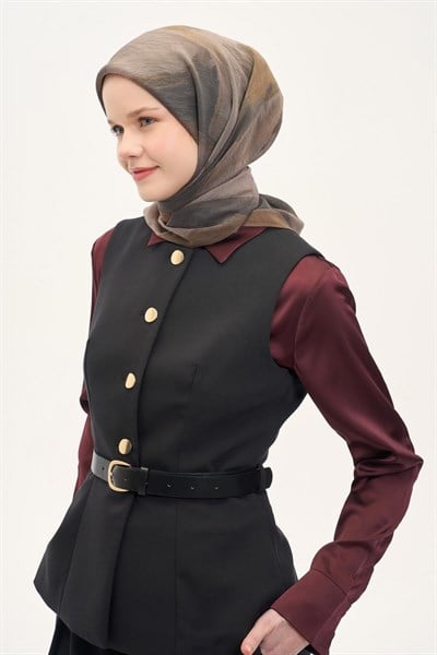 Olinda İpek Karışımlı Eşarp Soyut Desen Açık Kahverengi 90x90