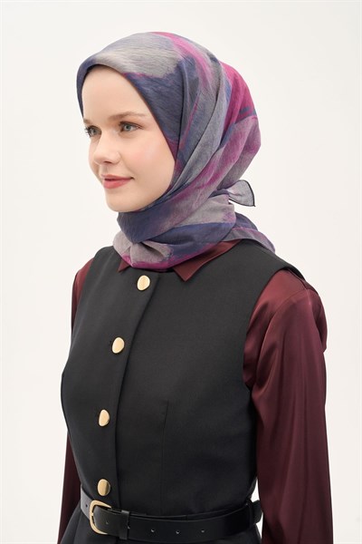 Olinda İpek Karışımlı Eşarp Soyut Desen Lacivert 90x90