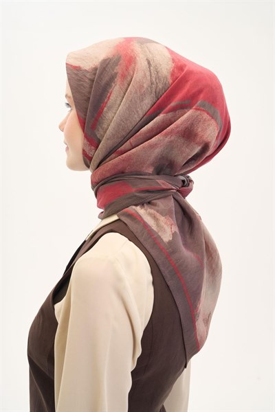 Olinda İpek Karışımlı Eşarp Soyut Desen Çilek Kırmızısı 90x90