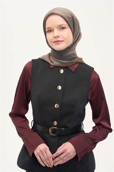 Olinda İpek Karışımlı Eşarp Soyut Desen Açık Kahverengi 90x90