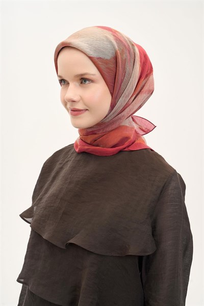 Olinda İpek Karışımlı Eşarp Soyut Desen Vizon 90x90