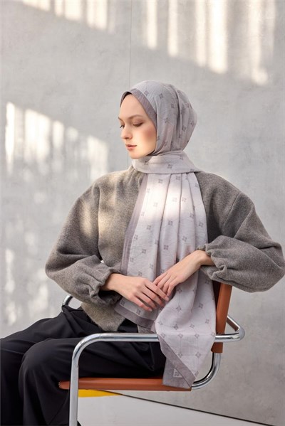 Olinda Şal Monogram Desen Açık Gri 75*195
