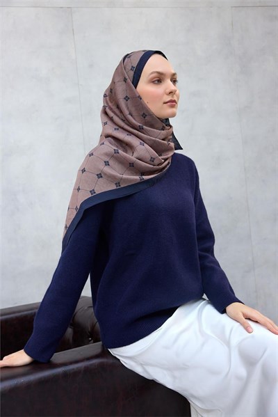 Olinda Şal Monogram Desen Açık Kahve 75*195