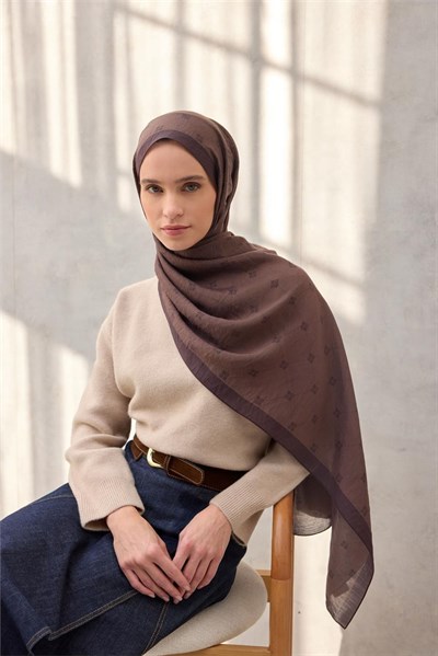Olinda Şal Monogram Desen Açık Kahverengi 75*195