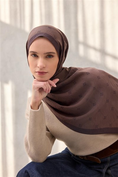 Olinda Şal Monogram Desen Açık Kahverengi 75*195
