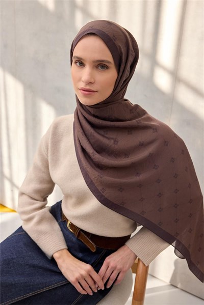 Olinda Şal Monogram Desen Açık Kahverengi 75*195