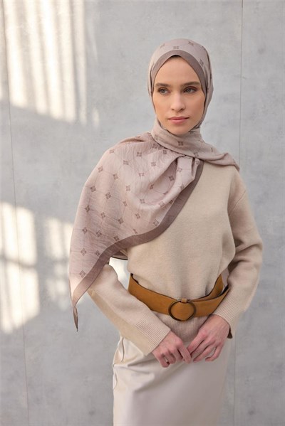 Olinda Şal Monogram Desen Açık Mocha 75*195