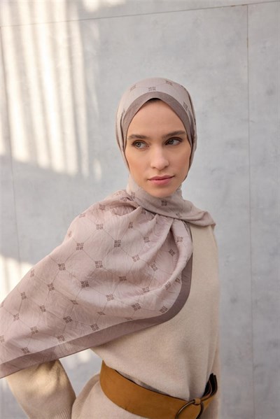 Olinda Şal Monogram Desen Açık Mocha 75*195