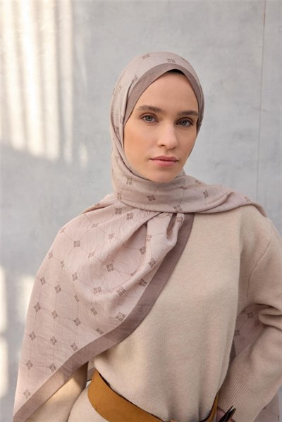 Olinda Şal Monogram Desen Açık Mocha 75*195