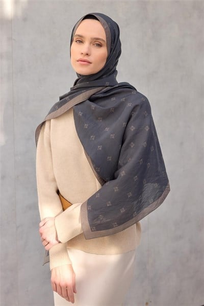 Olinda Şal Monogram Desen Antrasit 75x195