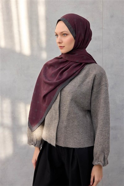 Olinda Şal Monogram Desen Bordo 75x195