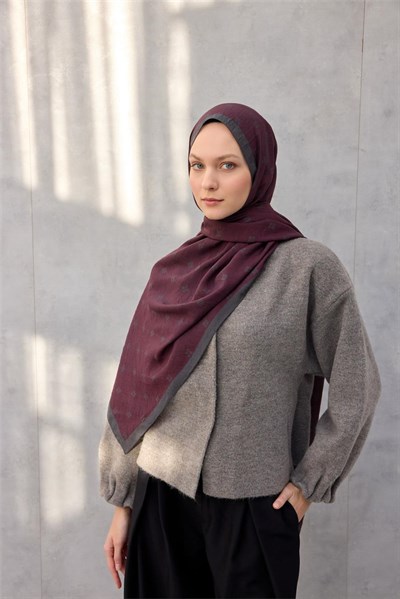 Olinda Şal Monogram Desen Bordo 75x195
