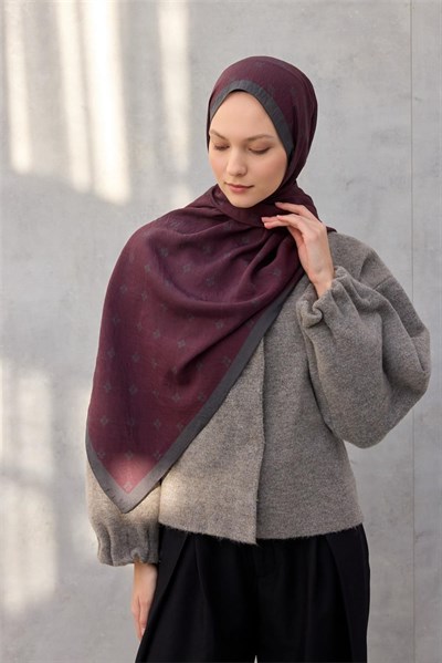Olinda Şal Monogram Desen Bordo 75x195
