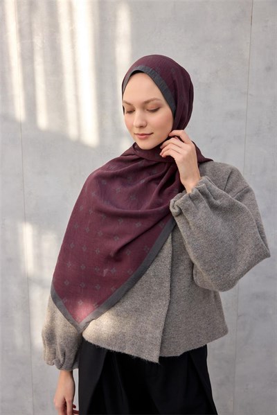 Olinda Şal Monogram Desen Bordo 75x195