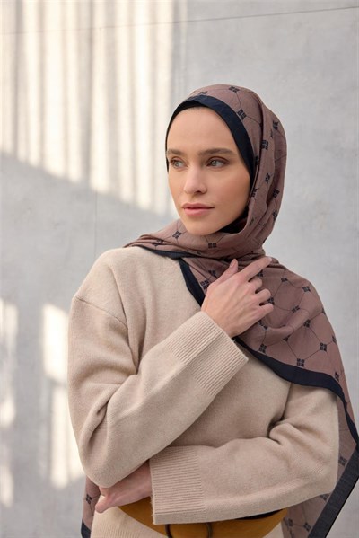Olinda Şal Monogram Desen Dumanlı Siyah 75*195