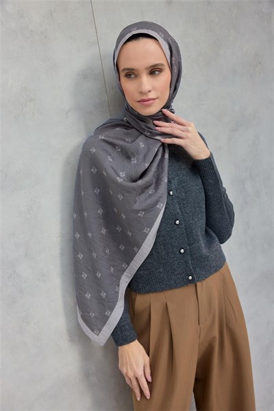 Olinda Şal Monogram Desen Füme 75*195