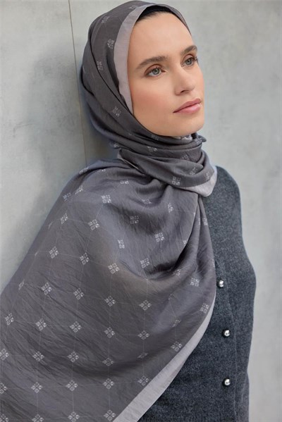 Olinda Şal Monogram Desen Füme 75*195
