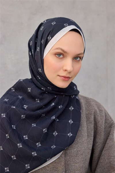 Olinda Şal Monogram Desen Gece Mavisi 75x195