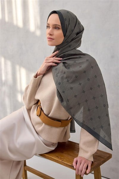 Olinda Şal Monogram Desen Haki 75*195