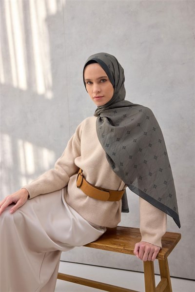 Olinda Şal Monogram Desen Haki 75*195