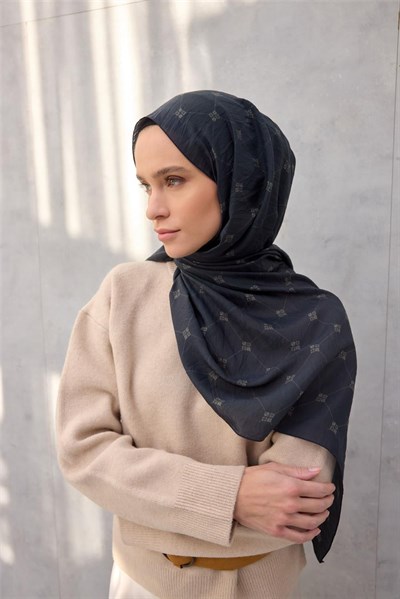 Olinda Şal Monogram Desen Indigo 75x195
