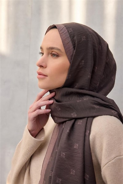 Olinda Şal Monogram Desen Koyu Kahve 75*195