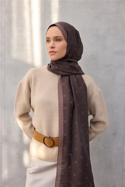 Olinda Şal Monogram Desen Koyu Kahve 75*195