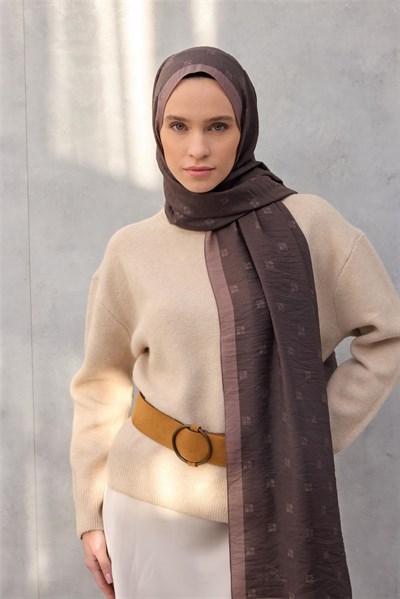 Olinda Şal Monogram Desen Koyu Kahve 75*195