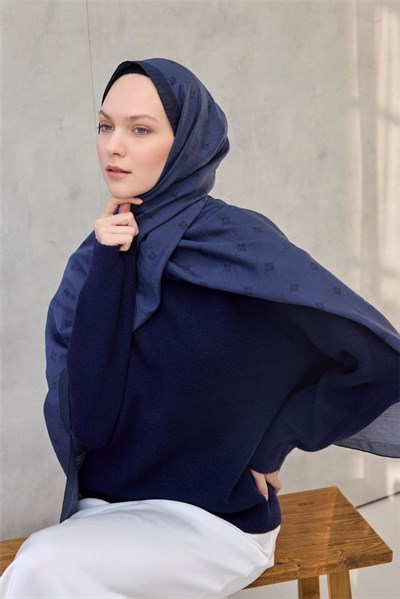 Olinda Şal Monogram Desen Koyu Mavi 75x195
