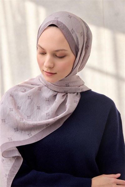 Olinda Şal Monogram Desen Leylak Rengi 75*195