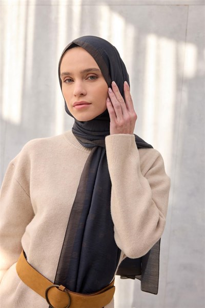 Olinda Şal Monogram Desen Siyah Lacivert 75x195