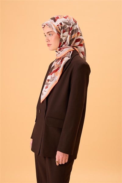 Organik Pamuk İpek Eşarp Kavuniçi-Bordo-Gri-Füme Desenli Kaymaz Tok Duruşlu 90x90