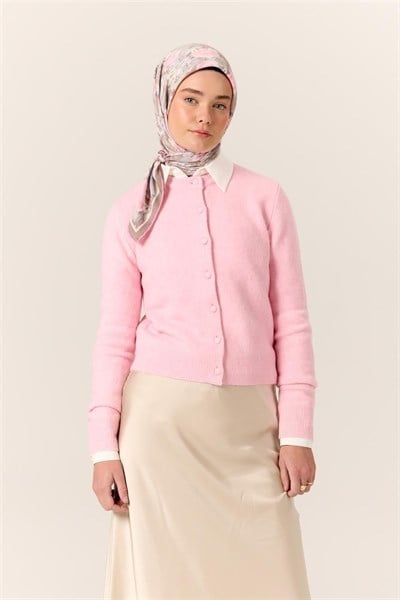 Organik Pamuk İpek Eşarp Pembe Lila Desenli Tok Duruşlu 90x90