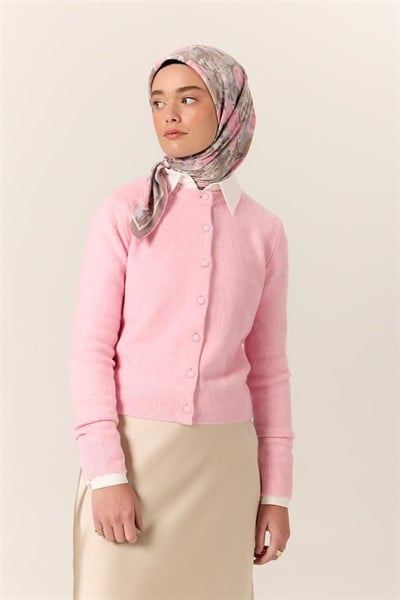 Organik Pamuk İpek Eşarp Pembe Lila Desenli Tok Duruşlu 90x90