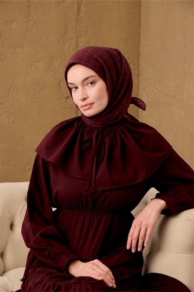 Pamuk-Flos Eşarp Bordo-Kiremit Bordo Desenli Tok Duruşlu 90x90