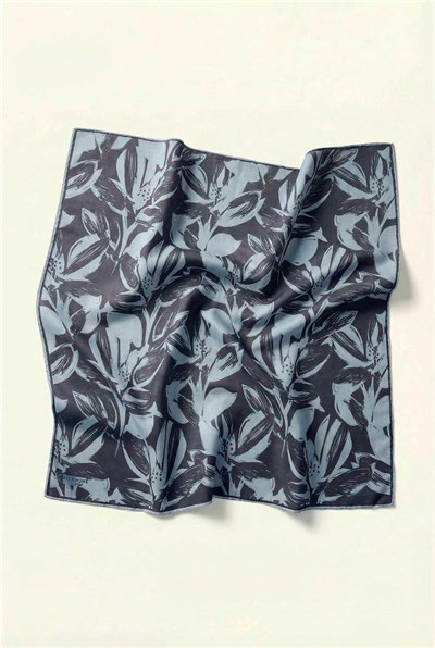 Pamuk Karışımlı Eşarp Bebe Mavi Modern Flora Desen Soft Dokulu Kaymaz 90X90