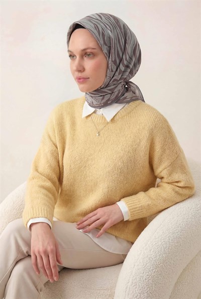 Pamuk Karışımlı Eşarp Buz Mavisi Zebra Desen Soft Dokulu Kaymaz 90X90