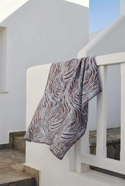 Pamuk Karışımlı Eşarp Buz Mavisi Zebra Desen Soft Dokulu Kaymaz 90X90