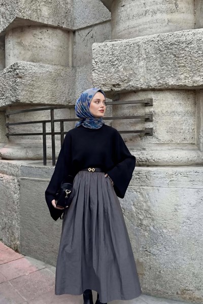 Pamuk Karışımlı Eşarp Çiçekli Desen Saks Mavi 90x90