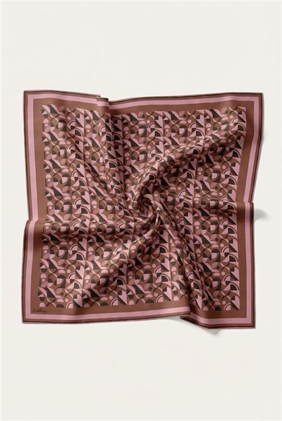 Pamuk Karışımlı Eşarp Çikolata Kahve Retro Geometrik Desenli Soft Dokulu Kaymaz 90x90
