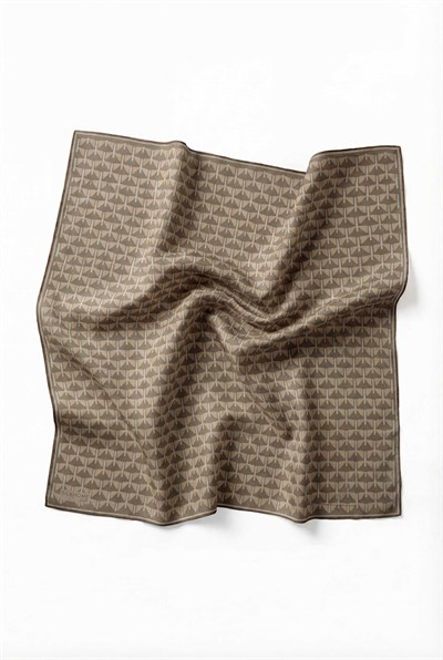 Pamuk Karışımlı Eşarp Haki Geometrik Üçgen Desen Soft Dokulu Kaymaz 90X90