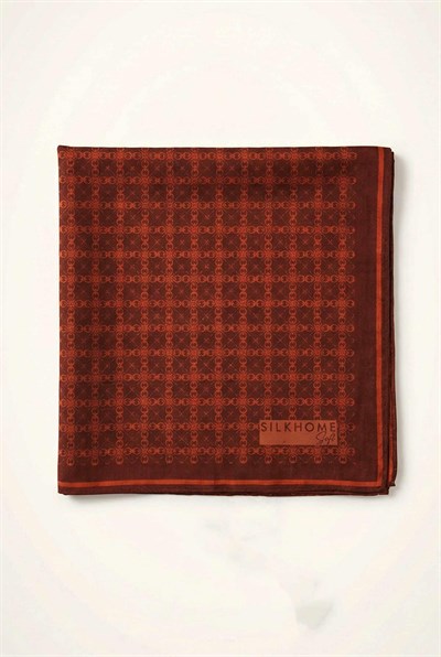 Pamuk Karışımlı Eşarp Kahve Çikolata Monogram Desen Soft Dokulu Kaymaz 90X90