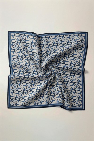 Pamuk Karışımlı Eşarp Kırık Beyaz Geometrik Dalga Desen Soft Dokulu Kaymaz 90X90