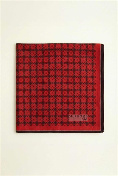 Pamuk Karışımlı Eşarp Kırmızı Monogram Desen Soft Dokulu Kaymaz 90X90