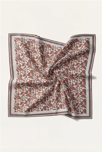 Pamuk Karışımlı Eşarp Krem Retro Geometrik Desenli Soft Dokulu Kaymaz 90x90