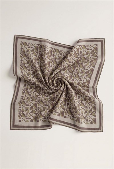 Pamuk Karışımlı Eşarp Küf Yeşili Retro Geometrik Desenli Soft Dokulu Kaymaz 90x90